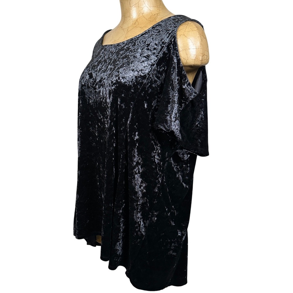 Paper Tee Black Crushed Velvet Cold Open Shoulder Top Womens 2X Gothic Boho
